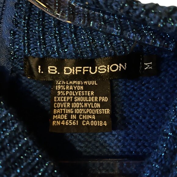 I.B DIFFUSION 80's Blue Black Red Green Metallic Strips Knit Long Sweater Size M - Picture 3 of 6